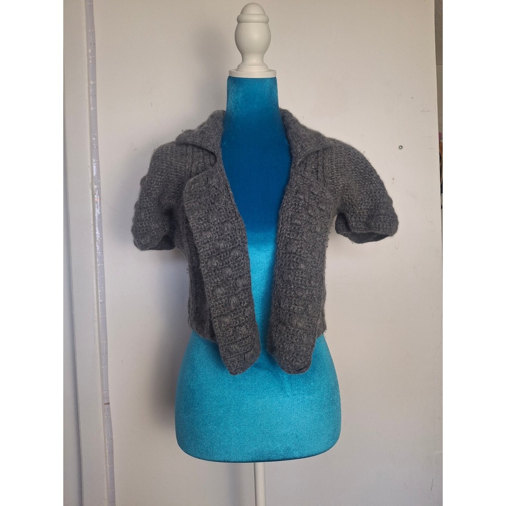 Agnona Italy 100% Cashmere Grey Chunky Cable Knit Cropped Shrug Cardigan Size 46